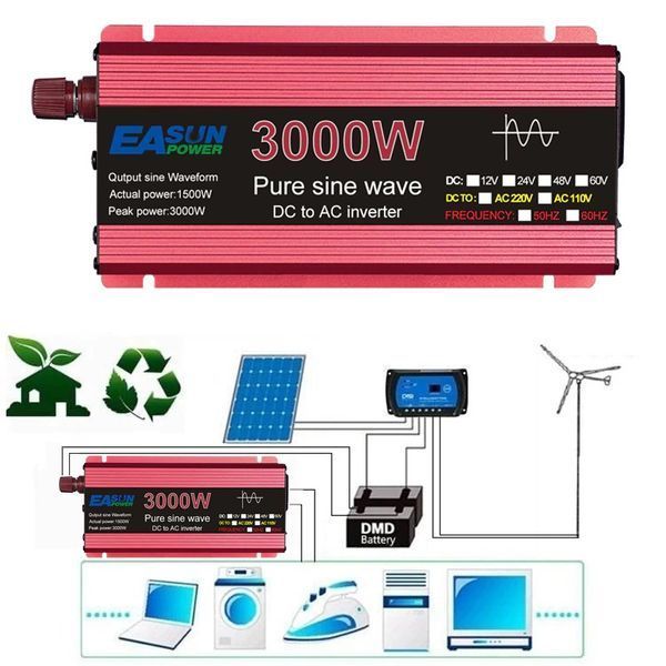 Інвертор EA SUN POWER 3000W 12v 220v 50hz чиста синусоїда 22 фото