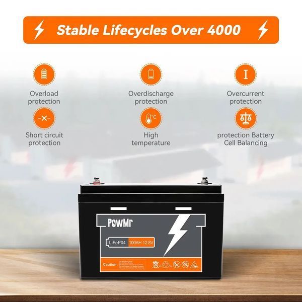 Акумулятор PowMr 100AH 12.8V (1200W*h) LiFePO4 (для будинку, котла, сонячних батарей) 3243242 фото