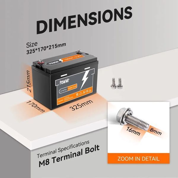 Акумулятор PowMr 100AH 12.8V (1200W*h) LiFePO4 (для будинку, котла, сонячних батарей) 3243242 фото
